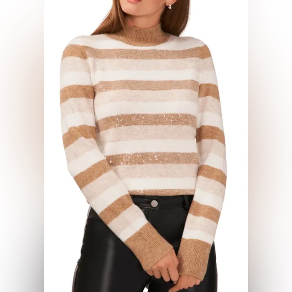 Halogen Striped sequin mock turtleneck sweater
